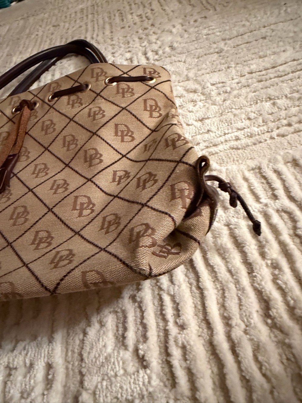 Dooney & Bourke DB Monogram Canvas Satchel Brown Leather Trim Shoulder Bag - Picture 9 of 11